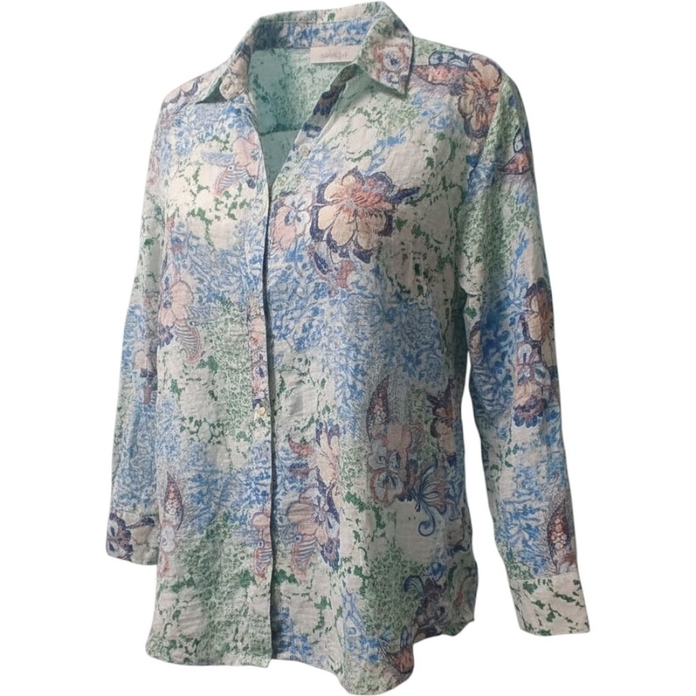 Eden & Olivia Floral Paisley Button Down Shirt Blue Green Long Sleeve‎ Top L